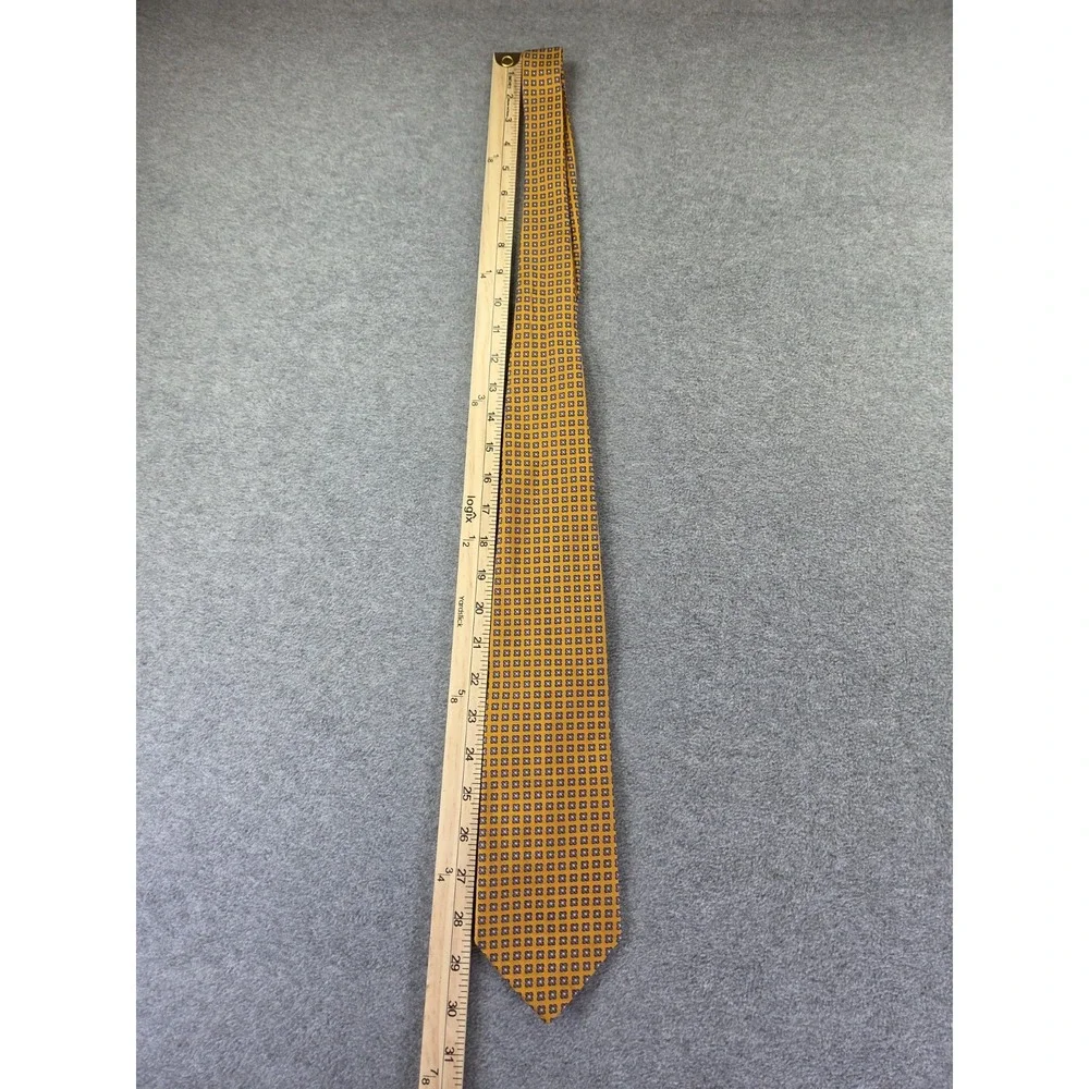 Brooks Brothers 346 Tie Mustard Gold Foulard Ivy League Preppy  Geometric Print